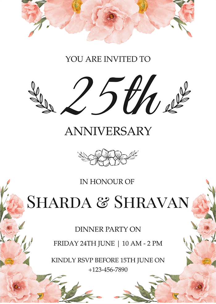 White Floral Wedding Anniversary Invitation