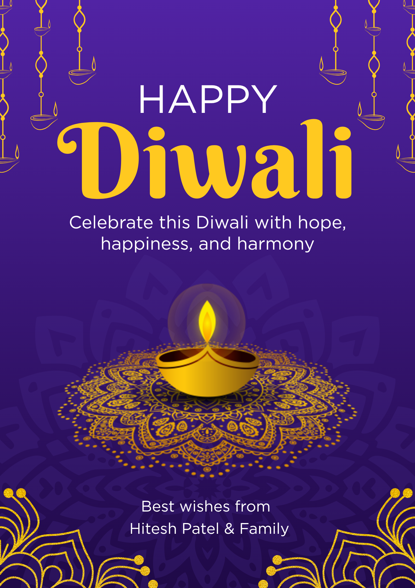 Purple and Gold Elegant Happy Diwali Poster