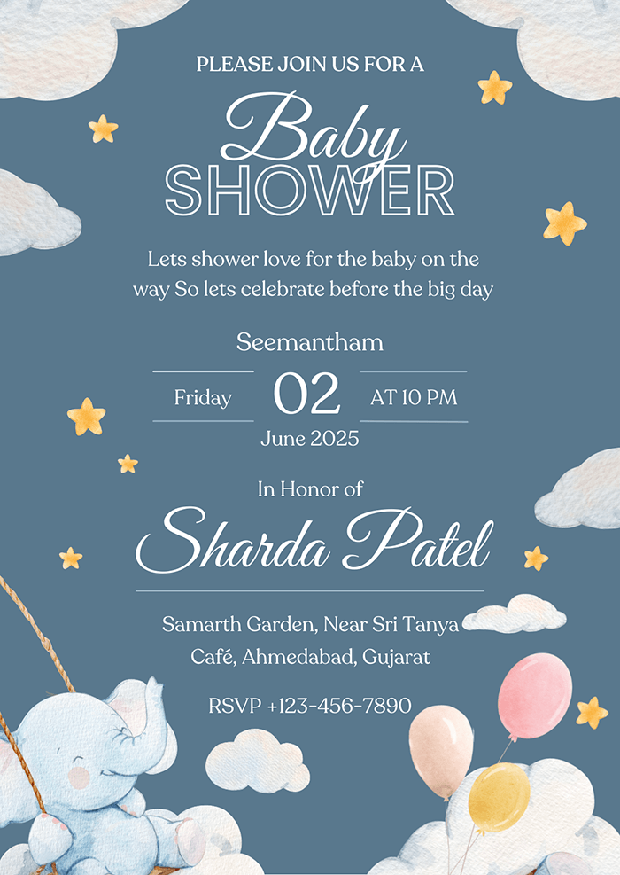 Blue Cute Baby Shower Invitation