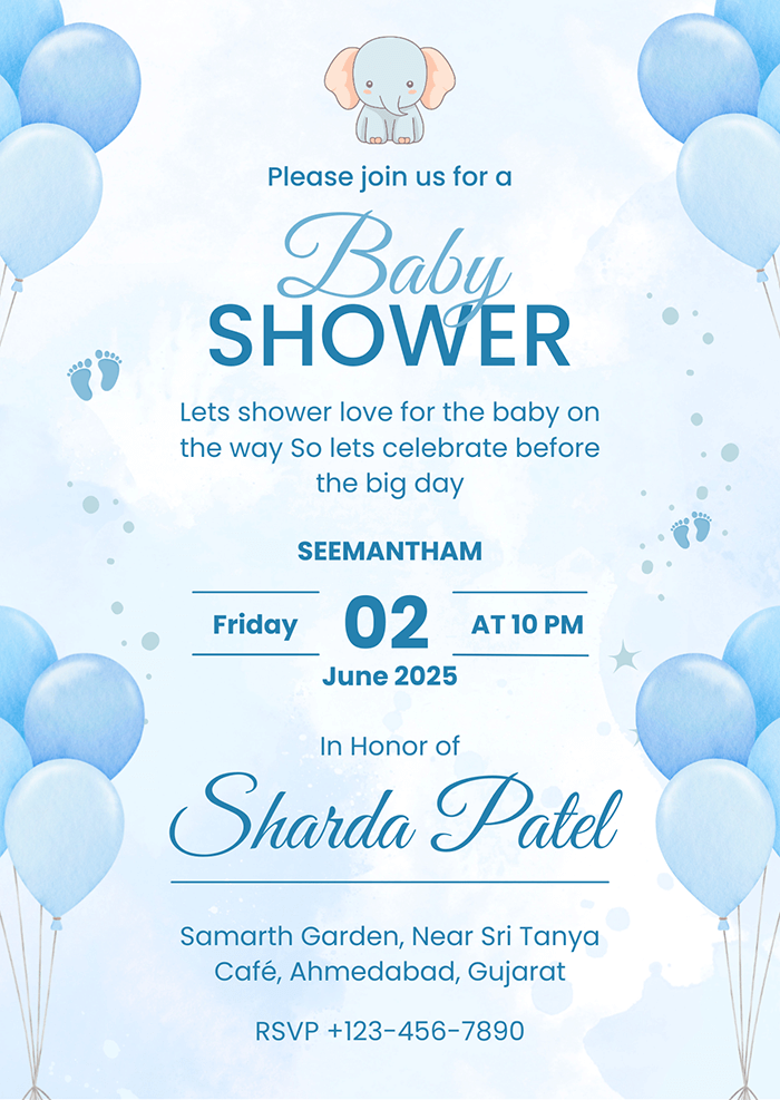 Blue Elephant Baby Shower Invitation