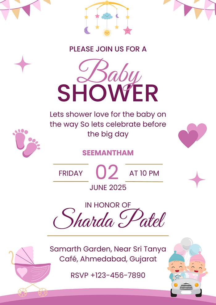 White & Purple Baby Shower Invitation