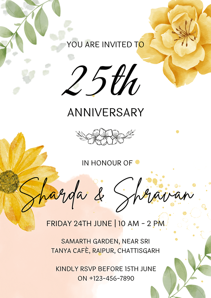 Sunflower Wedding Anniversary Invitation