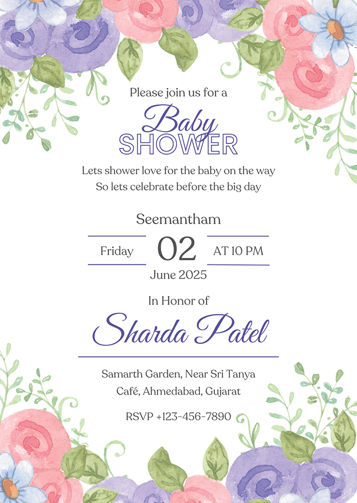 Flower Watercolor Baby Shower Invitation